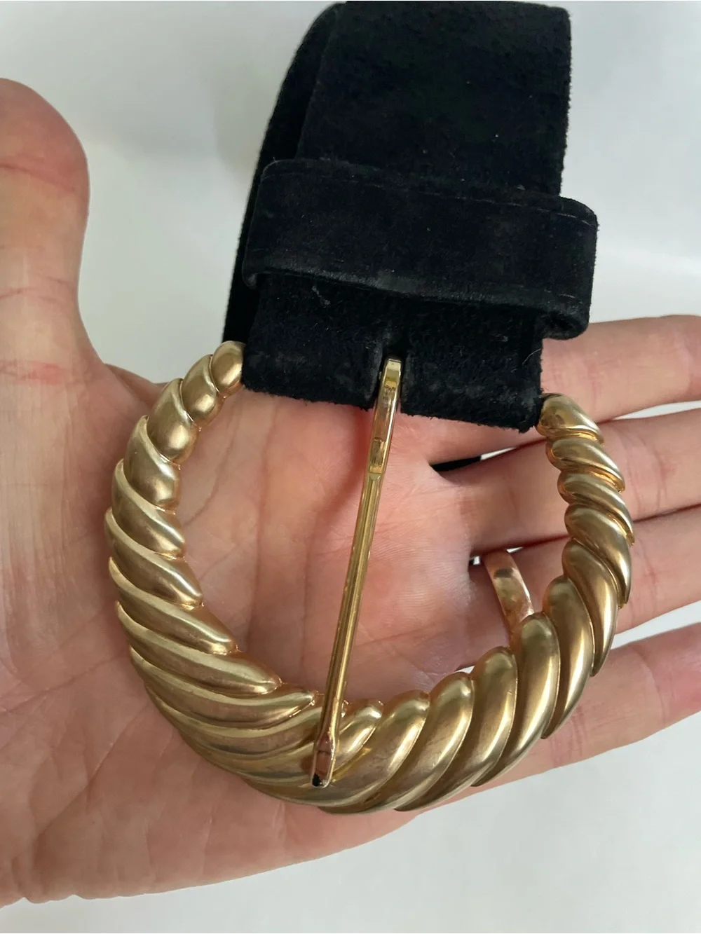 Vintage black suede and gold belt
